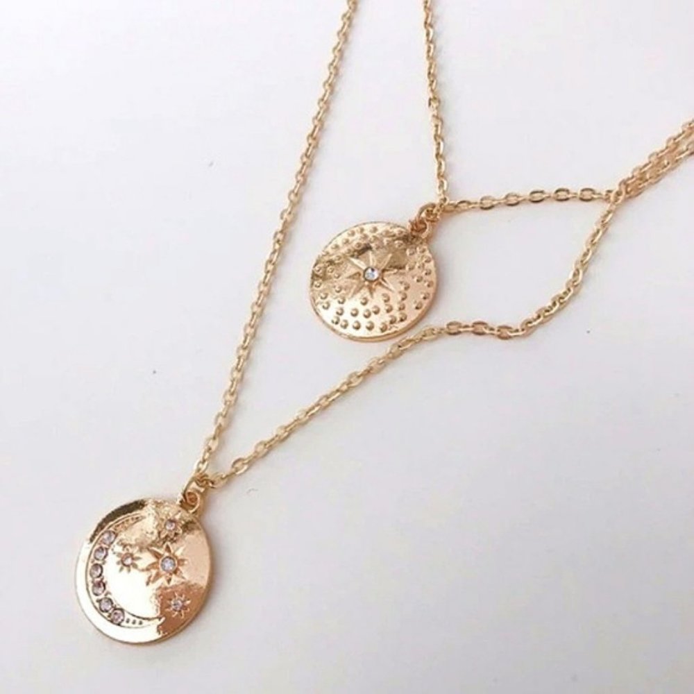 Layered Double Star Coin Necklace - Picture 6 of 7